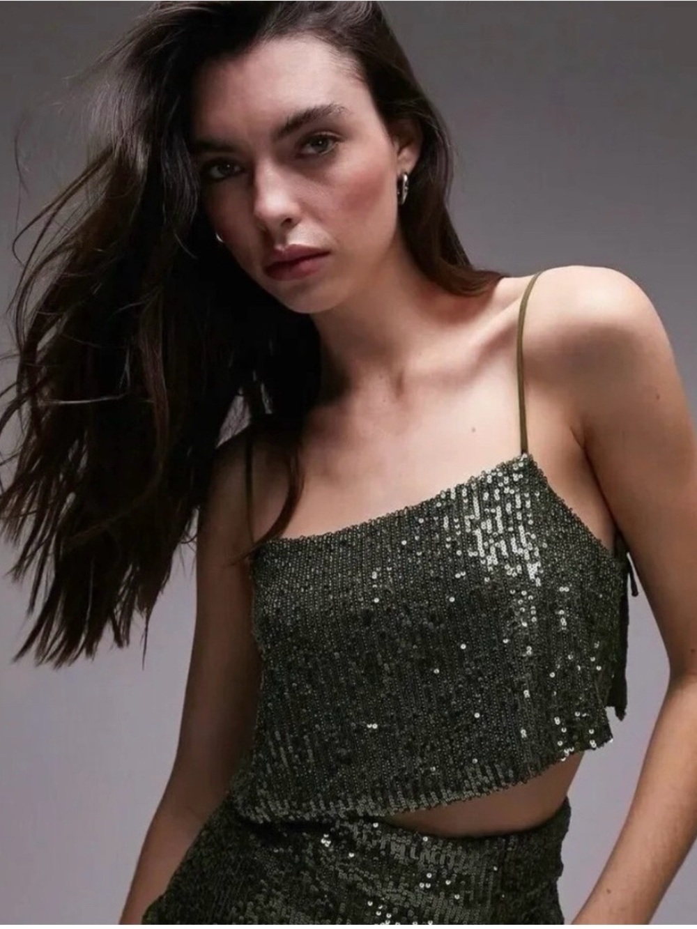 NWT Topshop Green Sequin Cropped Cami Side Tie - Size 6
